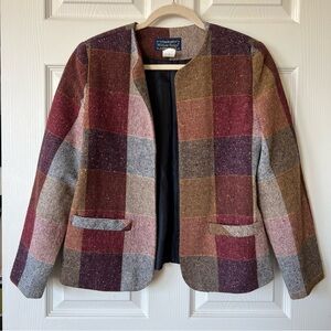 Vintage Willow Ridge Autumnal Tweed Plaid Wool Blend Blazer Jacket